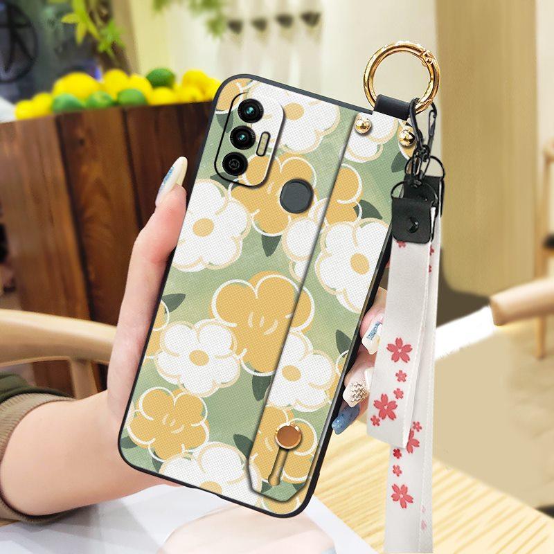Lanyard Wristband Phone Case For Tecno Spark 7/Spark7T Anti-dust Wrist Strap Protective Ring Silicone Fashion Design