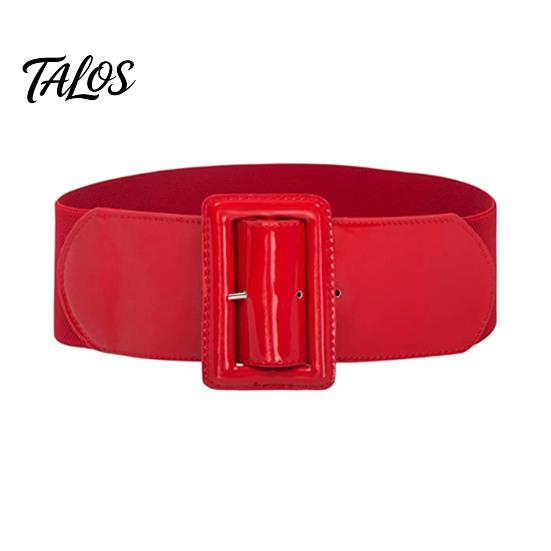 Vintage Style Elastic Waistband Adjustable Size Women Belt, Wide Faux Leather Square Buckle Belt with Buckle, Stretchy Dress Fashion Accessory