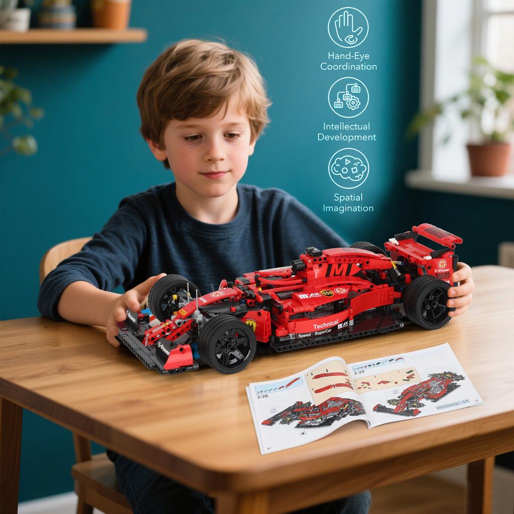 Non-Toxic Technical Red Racing Car Building Block Model Expert Speed Sports Vehicle Assembly Bricks Toys Kids Birthday Gifts