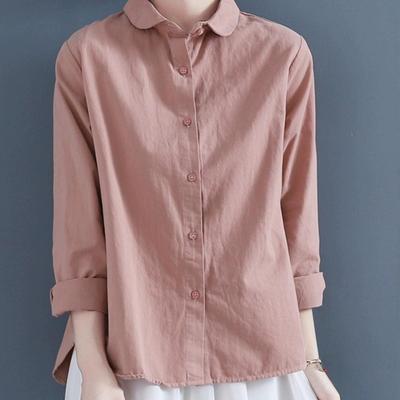 Women's Solid Color Cotton Linen Long Sleeve Shirt - Versatile Spring/Autumn Wear