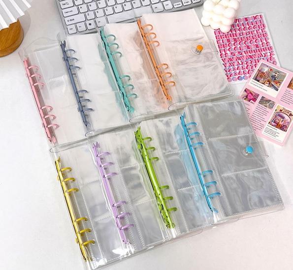 Transparent Clip Loose-leaf Folder A6 Budget Binder 6 Ring Binder with pp Photo Sleeves