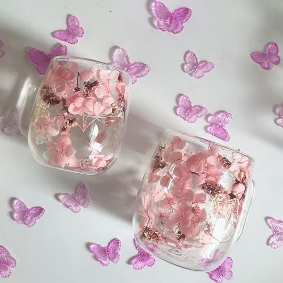 Yousheng Double Wall Glass Cup with Dried Flowers Insulated Espresso Coffee Mug Heat-Resistant Dual Layered Glass for Home Kitchen Party