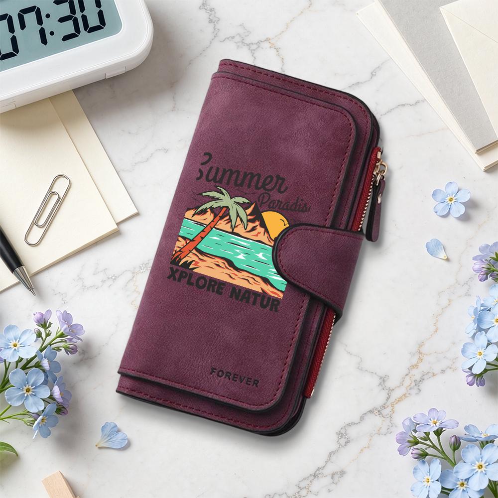 Summer Beach Pattern Long Wallet Leisure Multi Card Holder Fashion Portable Purse for Daily Use