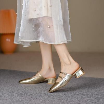 Mode Dames muiltjes met middelhoge hak casual 2024 nieuwe luxe formele sandalen nieuwe slingback slippers damesslippers met hoge hak
