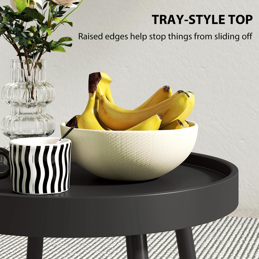 49.5 Cm Round Garden Table, Small Outdoor Coffee Side Table with Plastic Tray-Style Top, Metal Legs, Black