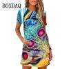 Elegante Abito Midi da Donna a Maniche Corte Moda Stampa 3D Taglie Forti Abbigliamento da Spiaggia