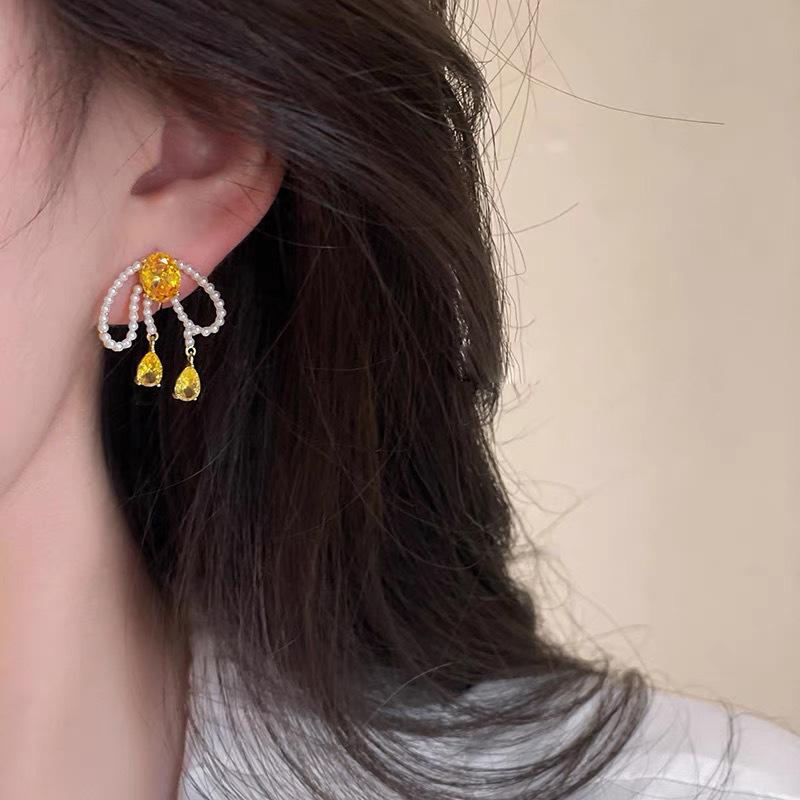 

Bow pearl tassel unique pearl earrings mosquito coil disc ear clips sweet temperament stud earrings spring earrings