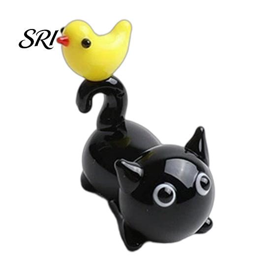 Glass Mini Black Cat Miniature Tiny Colored Ornament Cute Animals Kitty Figurine for Desktop Bookshelf Fairy Garden Micro Landscape Decor Animal Party