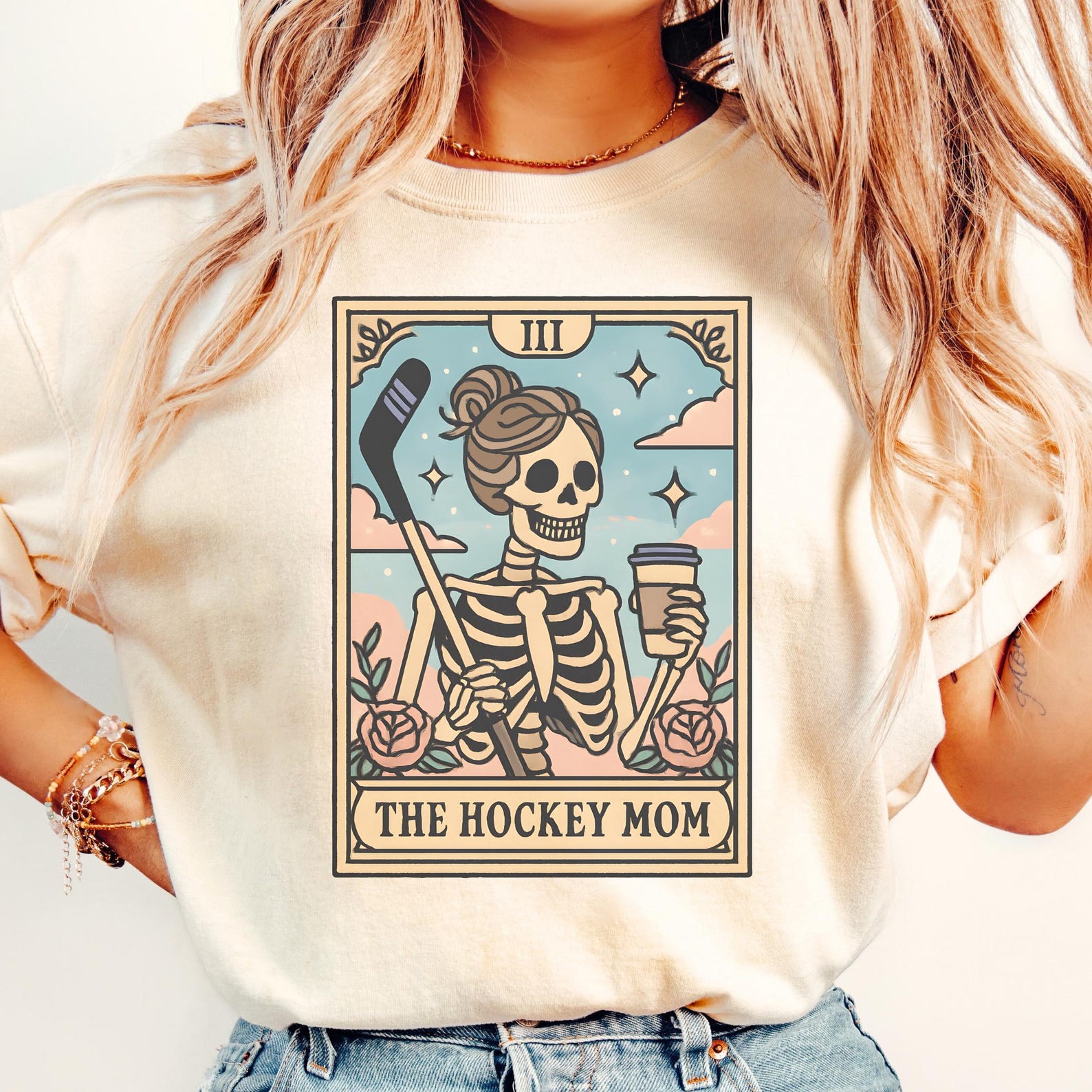 Comfort Colors Hockey Mom Tarot Card T-Shirt - Halloween Hockey Mama Tee S