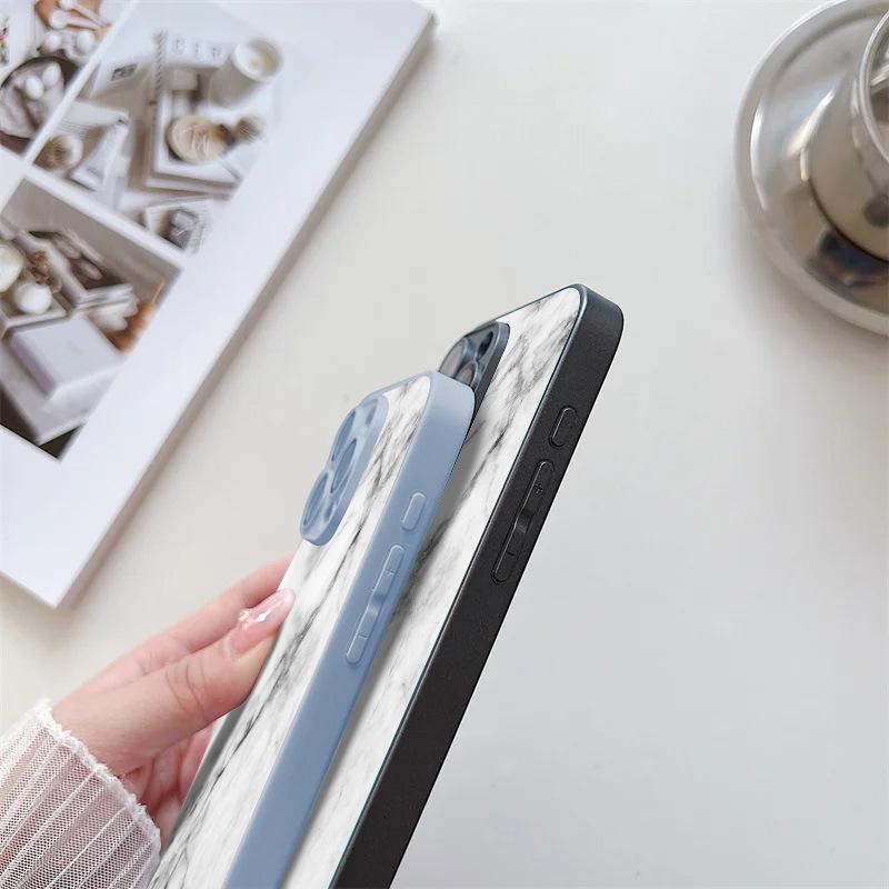 White Marble Texture for iPhone17ProMax Metallic Paint Glass Mobile Phone Protective Case All-inclusive Fine Holes