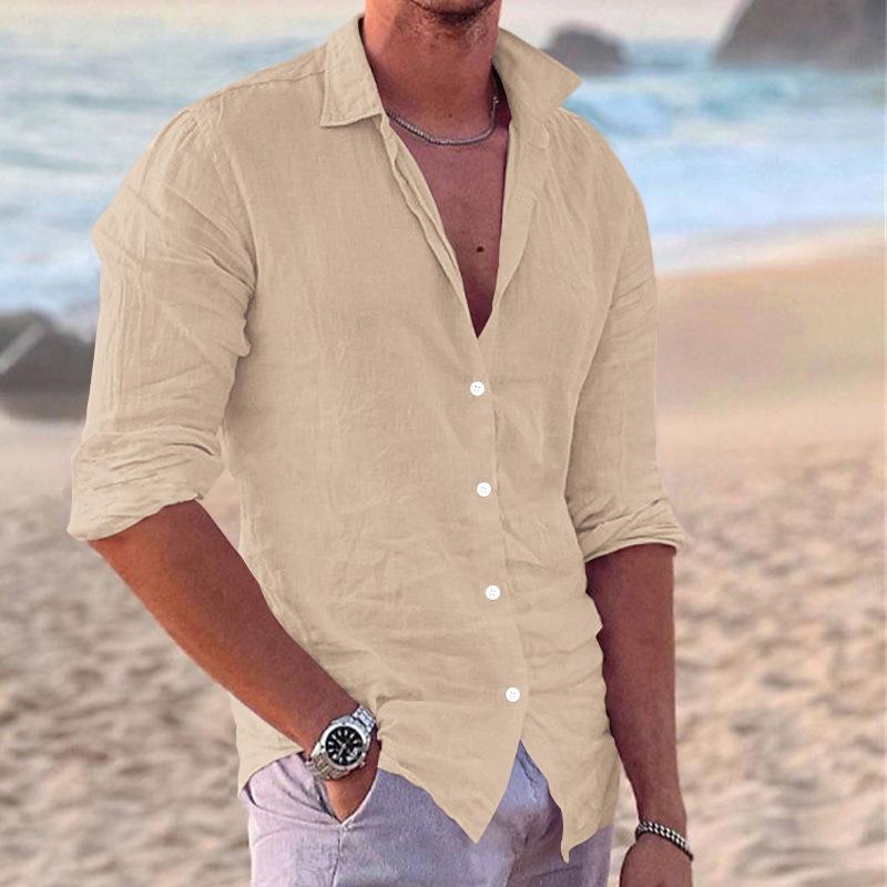 Europäische und amerikanische grenzüberschreitende beliebte Herrenbekleidung, lässiger Trend-Mode-Baumwoll-Leinen-Slim-Fit-Hemd Herren