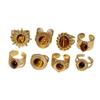 Metal Finger Open Rings Gold Color Geometric Rings Vintage Tiger Eye Stone Ring  Women