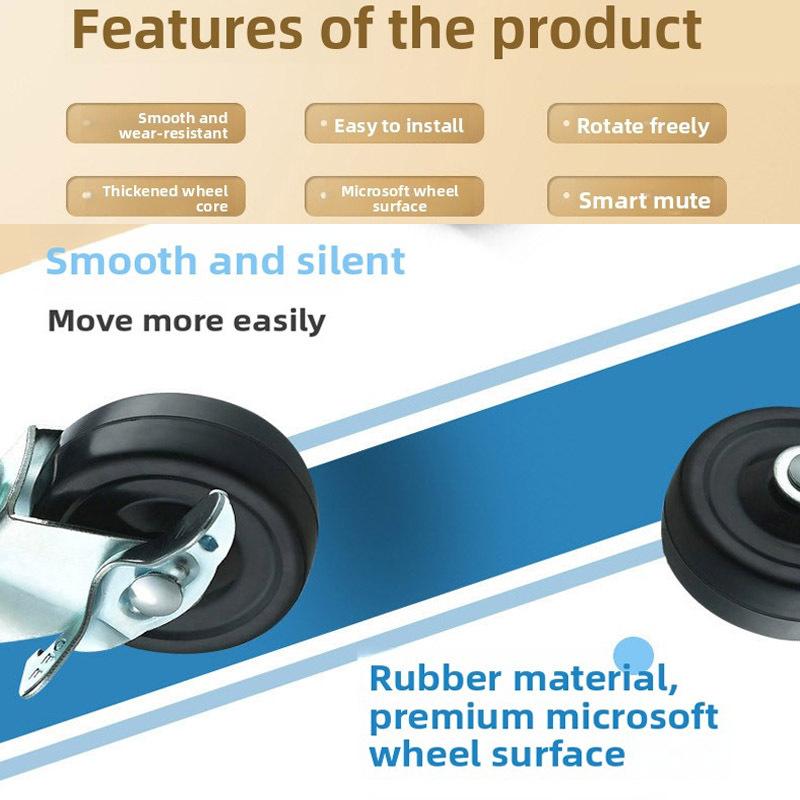 2/4Pcs Furniture Casters 1.5-2Inch Rubber Rotating Wheels with Brake Universal Silent Casters for Home And Office Furniture