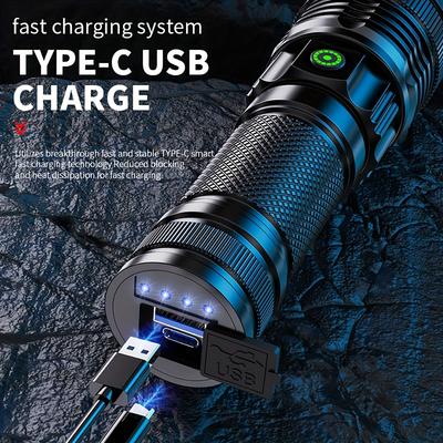 Lanterna LED de Alta Potência 30W, Zoom à Prova d'Água, Recarregável por USB Saída USB, Bateria 18650 1800mAh Embutida, Longa Distância de Iluminação de 3000 Metros