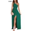 New product, sexy solid color single shoulder hollow neck high waist split super long dress women's clothing