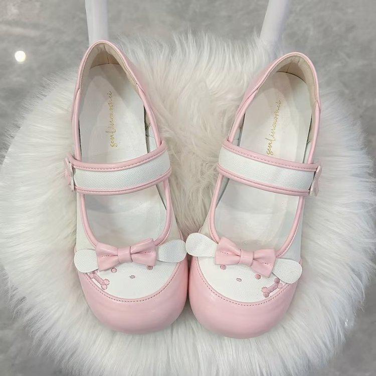 Lolita cute bow small leather shoes autumn new Japanese thick heel soft cute single shoes high heels