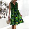 Plus Size V Neck Sleeveless Dress Green Mountain Waterfall Scenic Print For Nature Holiday Journey