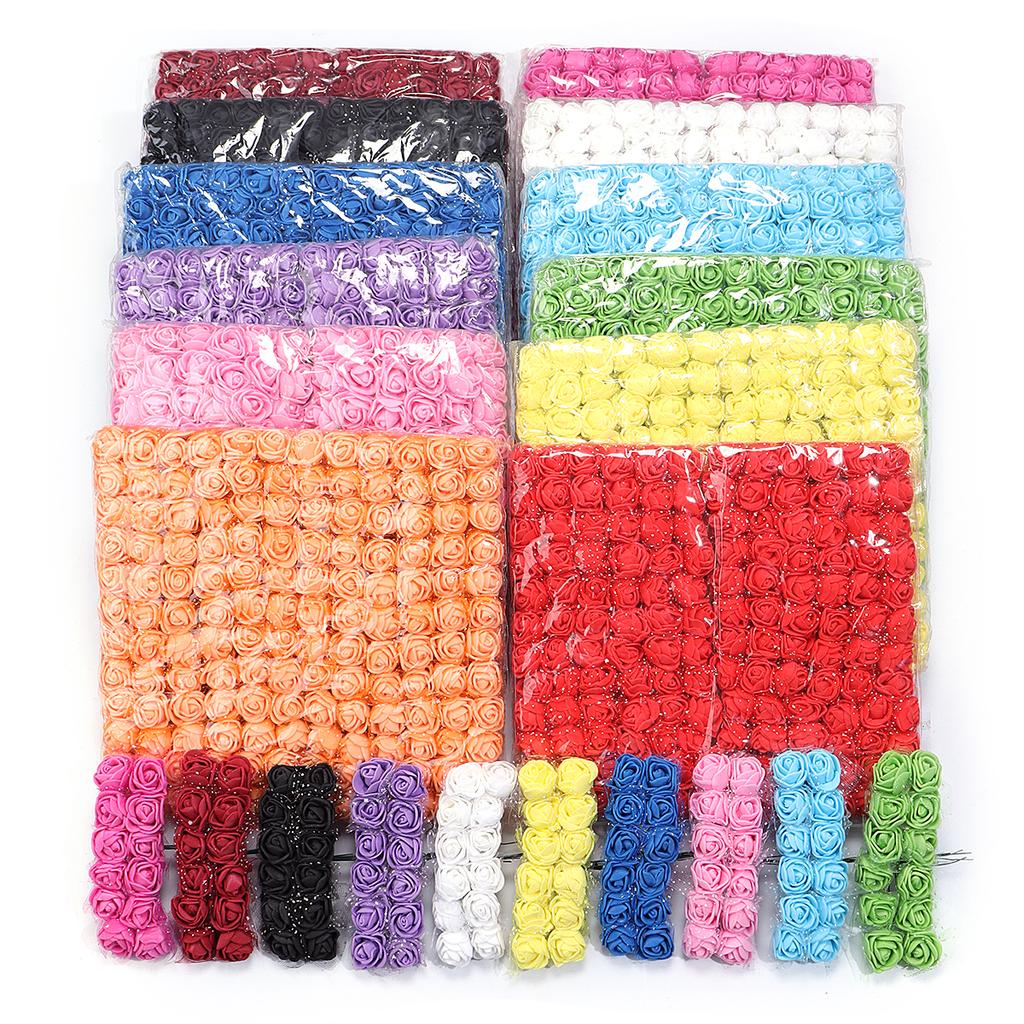 144-288pcs 1.7cm Mini Rose Artificial Flowers Lace PE Rose Foam Flower Heads Bouquet For Wedding Home Decora Scrapbooking DIY