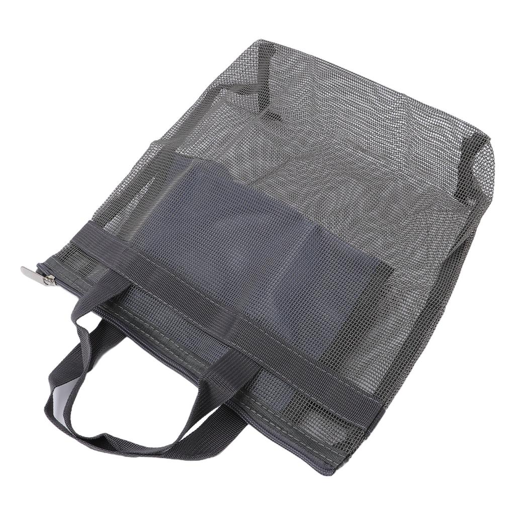 Mesh Beach Bag Quick Drying Mesh Shower Caddy Travel Toiletry Bag for Toys Pool Family Travel Vacation Dark Gray