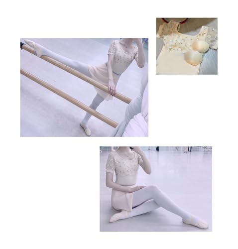 ProDance Embroidered Mint and Ivory Half-Cup Short Sleeve Ballet Leotard PLHA018MA (L, Ivory)