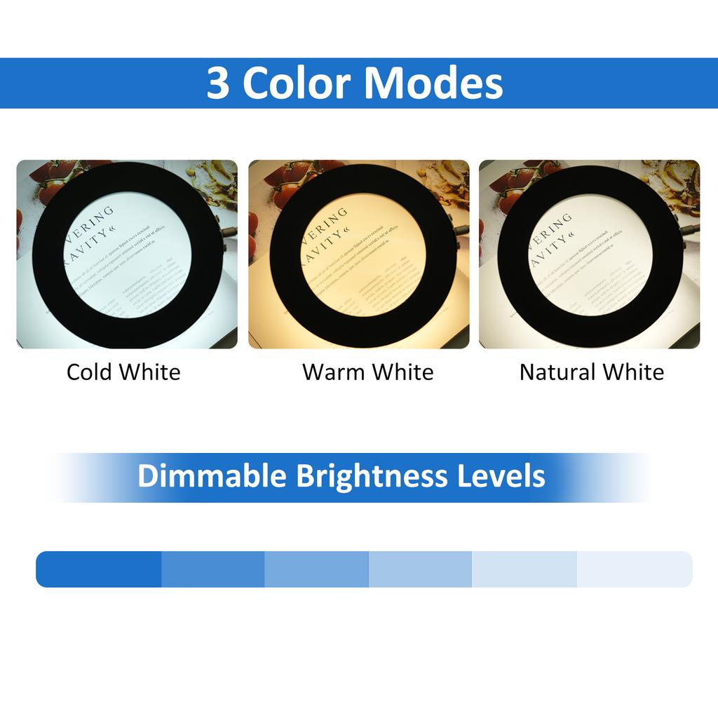 10X Magnifying Glass with Light Stepless Dimmable 2 In 1 Desk Lamp and Clamp Adjustable Swing Arm LED Lighted Desk Lamp