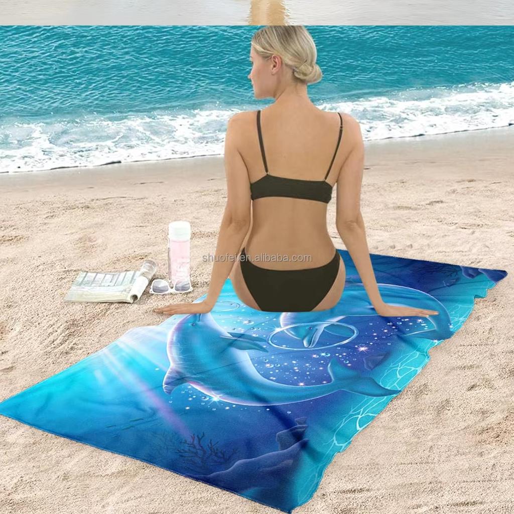 Magical Dolphin Underwater Beach Towel | Artistic Sea Life Graphic Print Throw for Summer Vacation, Swimming Pool & Ocean Lovers
