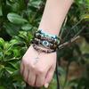 1Pc  Explosive Jewelry Beaded Multi-layer Blue Eye Cowhide Bracelet Ethnic Style Feather Pendant Student Bracelet
