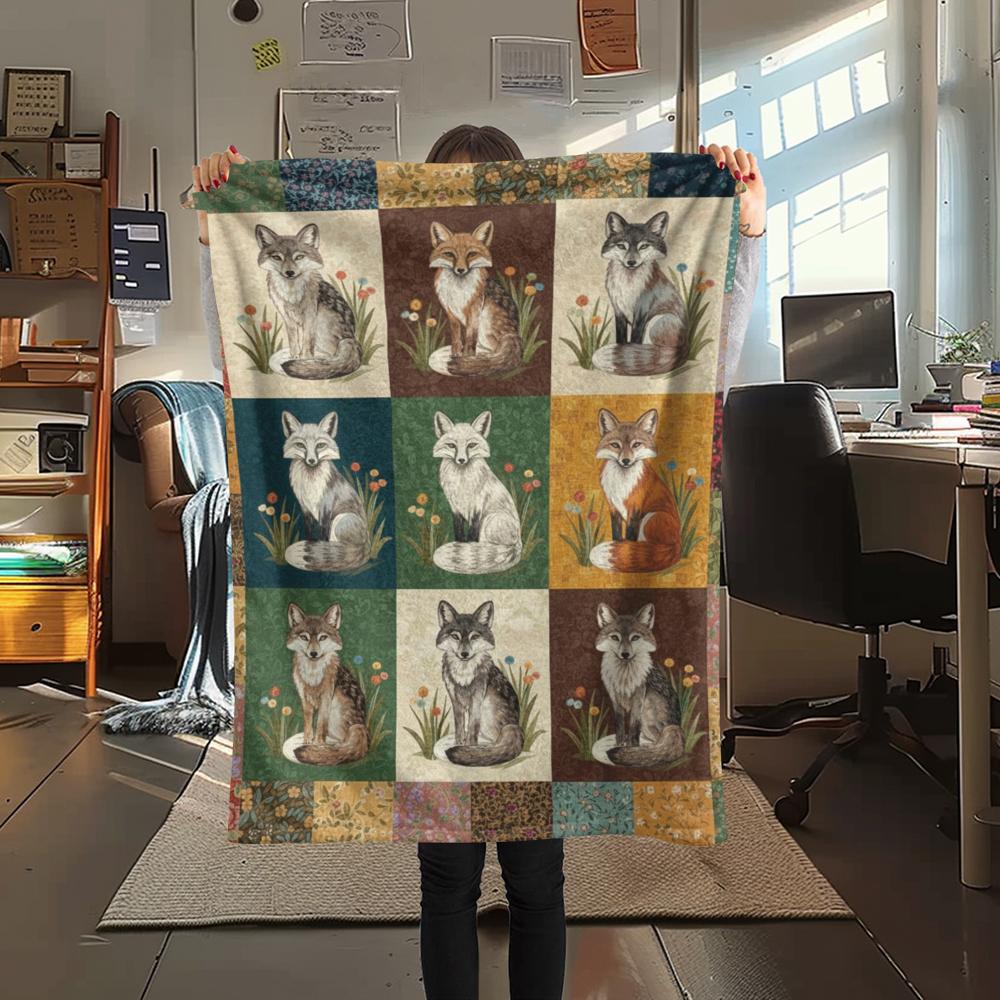 1Pc Patchwork Animal Print Flannel Blanket, High quality Comfortable for All Seasons, Home Decor, Warmth and Comfort, Perfect for Christmas Gifts60