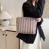 Stripe Plush Shoulder Bag Portable Commuting Handbag Polyester Furry Tote Bag  Women