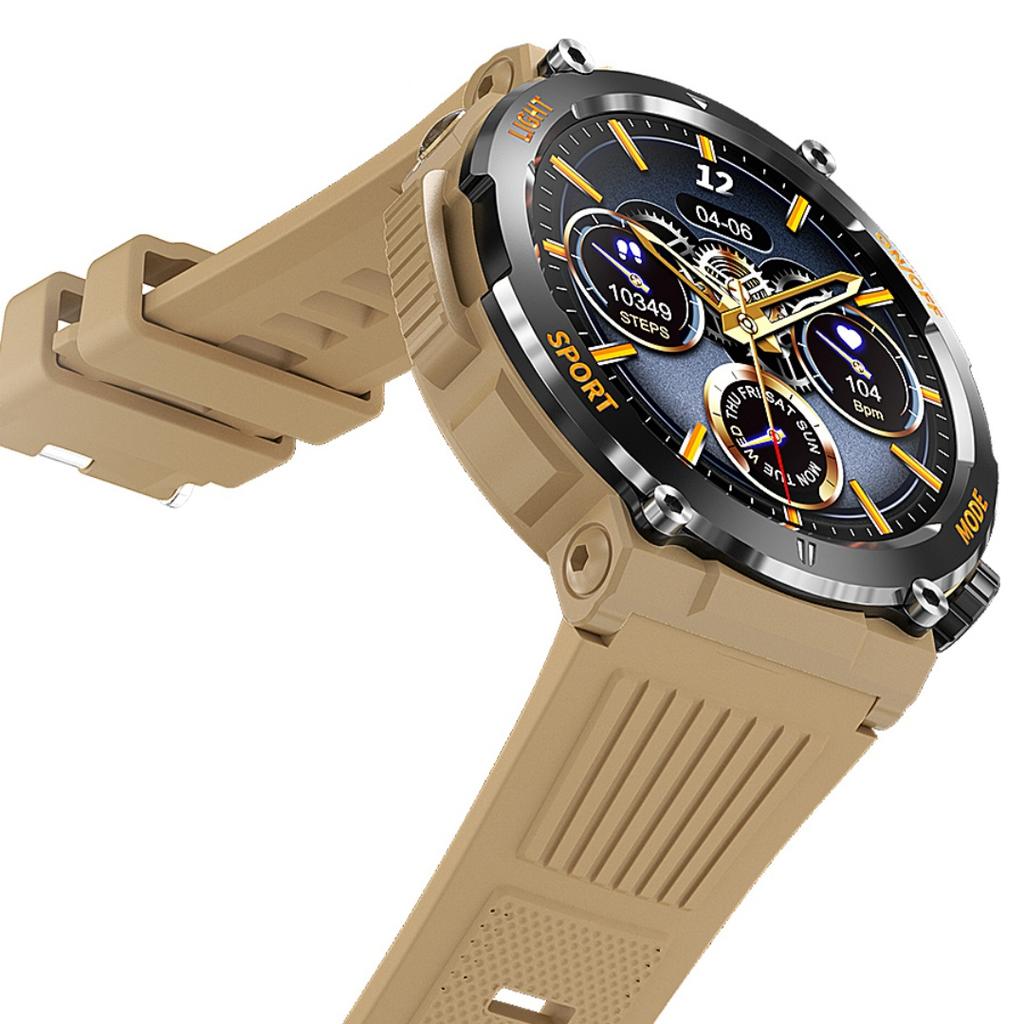 Rainbuvvy HT17 Montre Connectée Appel Bluetooth 1,46 pouces IPS IP67 Étanche Lumières LED 450mAh Fréquence Cardiaque Montre de Sport d'Extérieur