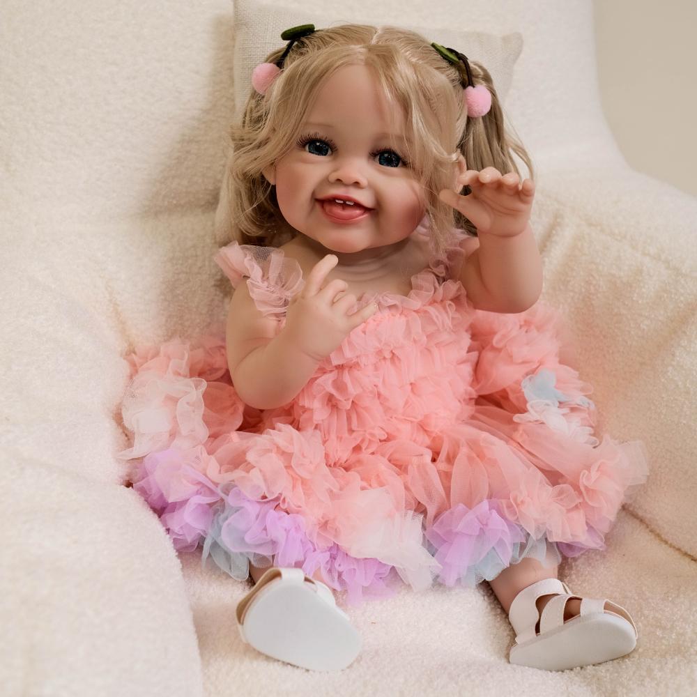 Muñeca Reborn de 22 pulgadas y 55 cm, de vinilo suave y completo, para recién nacidas, realista, articulada y sonriente.