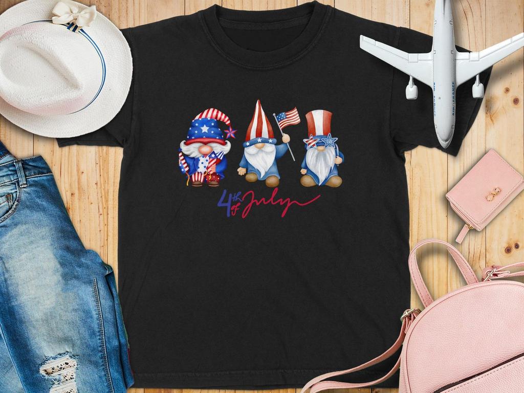 4th of July Gnome T-Shirt, Patriotic USA Gnomes Tee, Americana Celebration Top