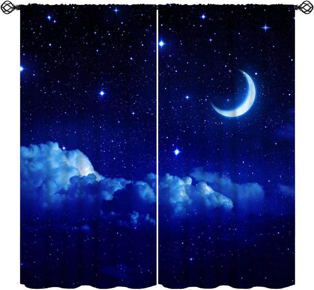 Outer Space Curtains Cartoon Astronaut Rocket Planets Stars Spaceman Universe Galaxy Print Window Kids Boys Made Of Polyester