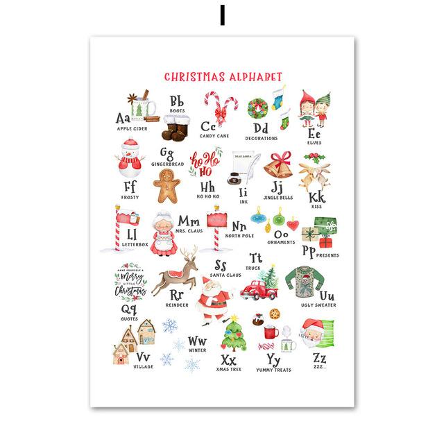

Сани Санта-Клауса Снеговик Рождественская елка Алфавит Искусство Холст Картина Плакаты на скандинавскую тему и принты Настенные картины для декора детской комнаты Без рамки 21*30cm