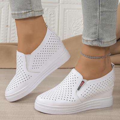 Thick Sole Hidden Wedge Shoes for Women Solid Color Breathable Casual Sneakers Woman Comfortable Slip On White Platform Sneakers