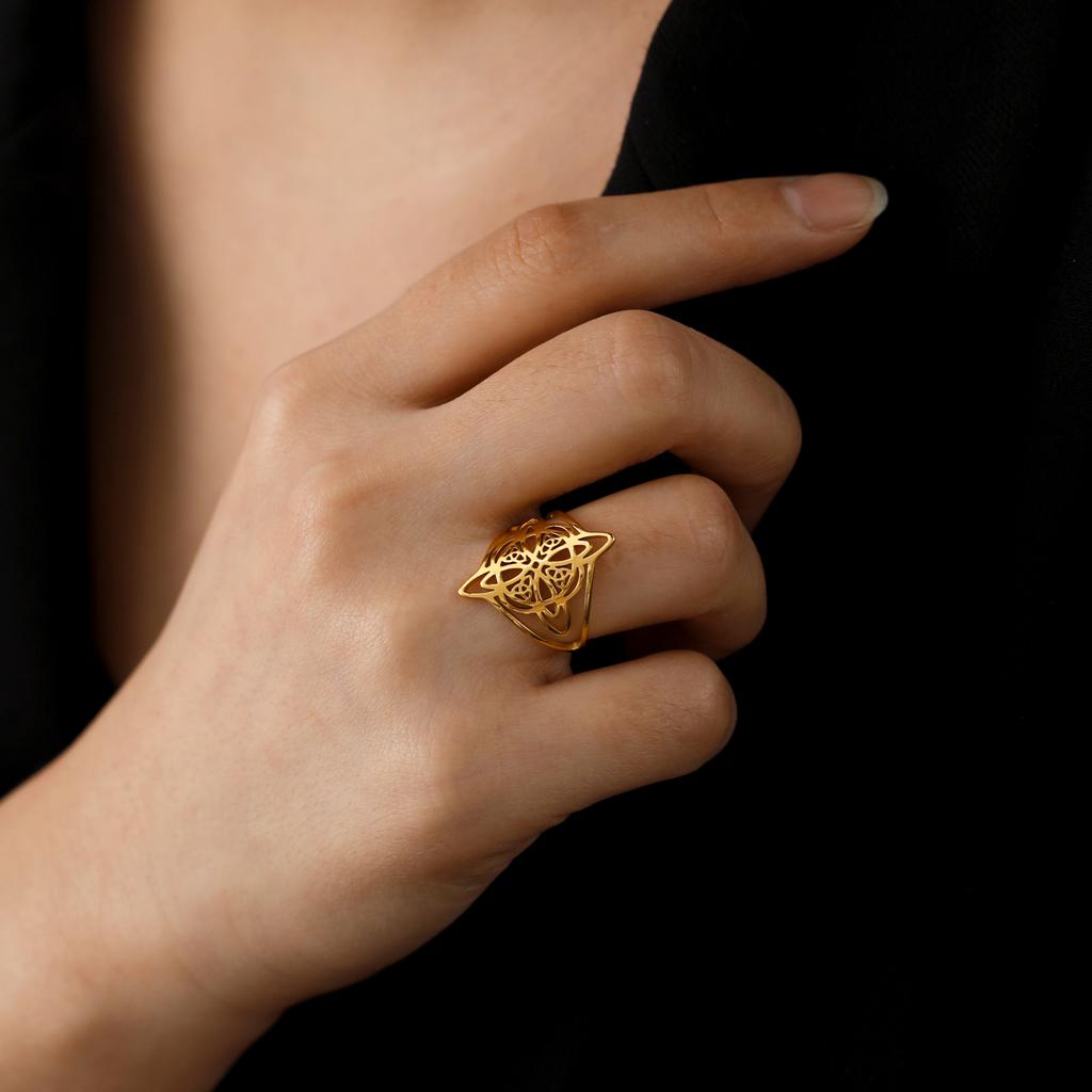 Teamer Witch Knot Stainless Steel Ring Women Wiccan Cross Celtics Knot Ring Witchcraft Good Luck Protection Amulet Birthday Gift