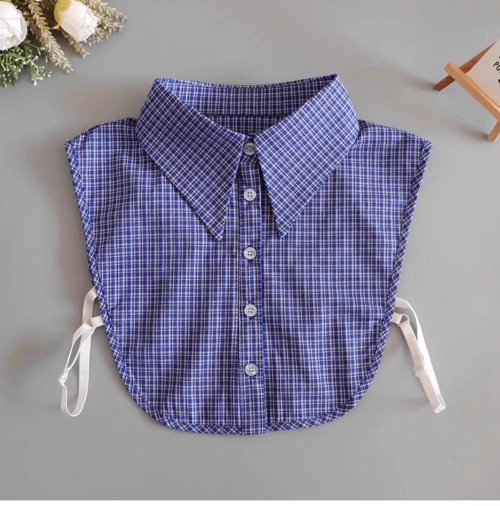 Versatile Blue Plaid Faux Collar for Girls: Multifunctional Layer for Spring, Autumn, and Winter
