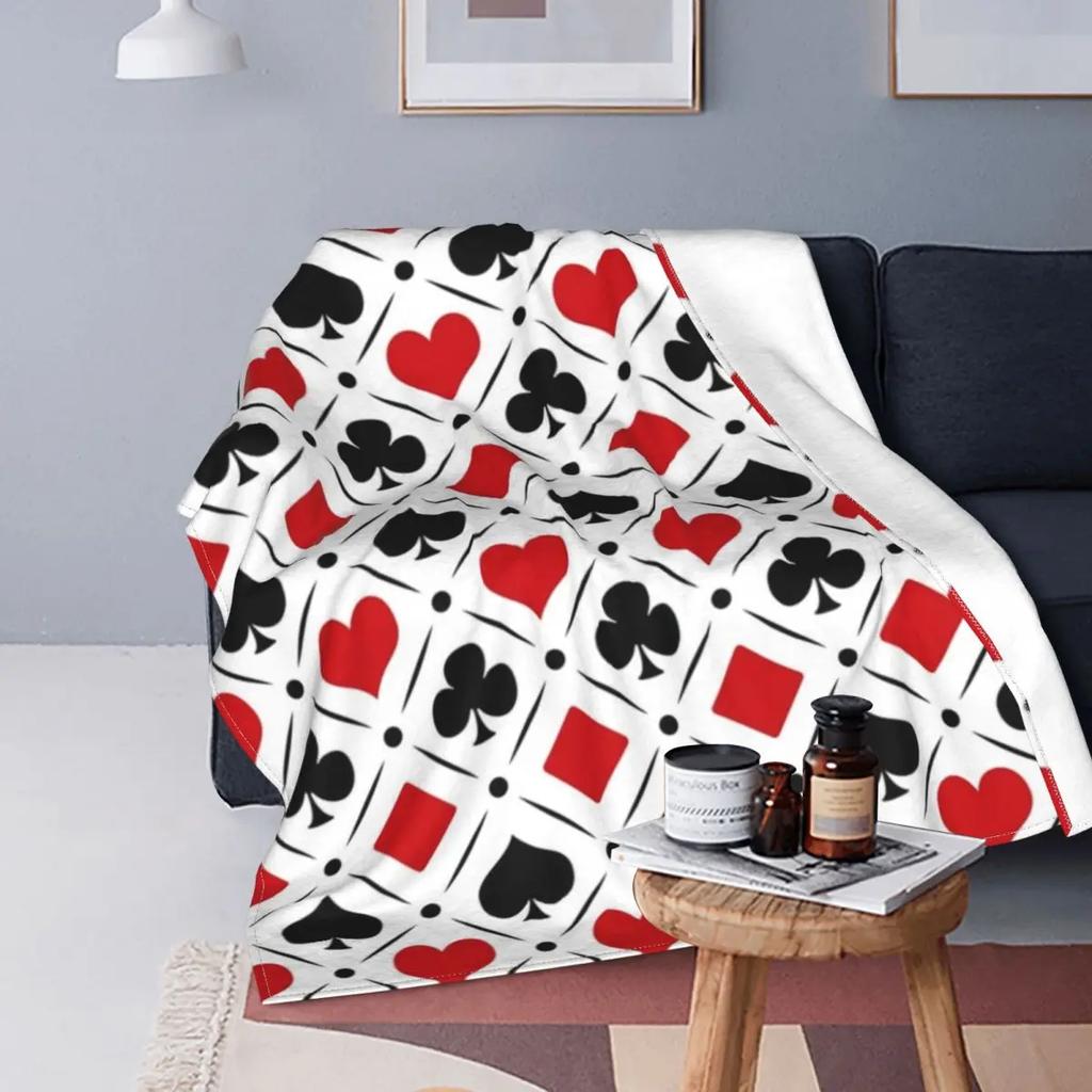 Playing Poker Card Flannel Throw Blanket Hearts Square Clubs Spades Fashion Cozy Bedspread Fleece Travel Super Soft Blanket King