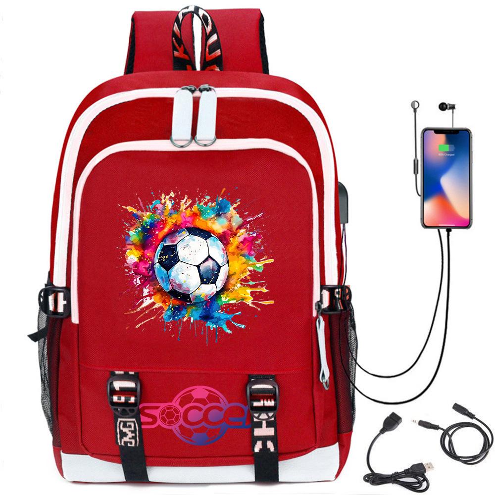 Football Star Printed Schoolbag Backpack Usb Charging Student Backpack Computer Bag