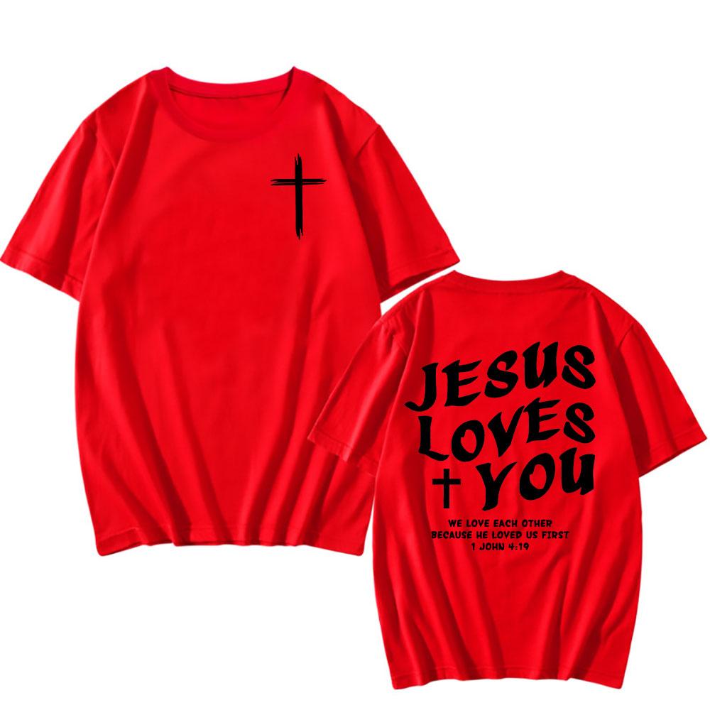 

Jesus Love s You Christian Bible Verse T-shirt Cotton Short Sleeve O-neck Tshirts Summer Men Women Clothing Camisetas Graphic XS（old） красный