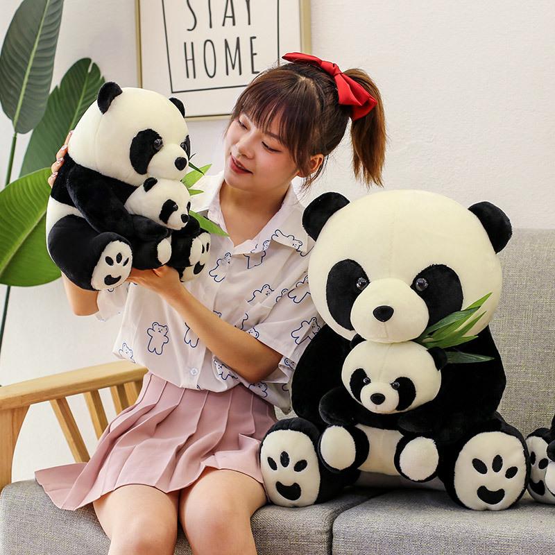 Cute Mother And Son Panda Black And White Bamboo Leaf Panda Doll Plush Toy Children'S Birthday Gift