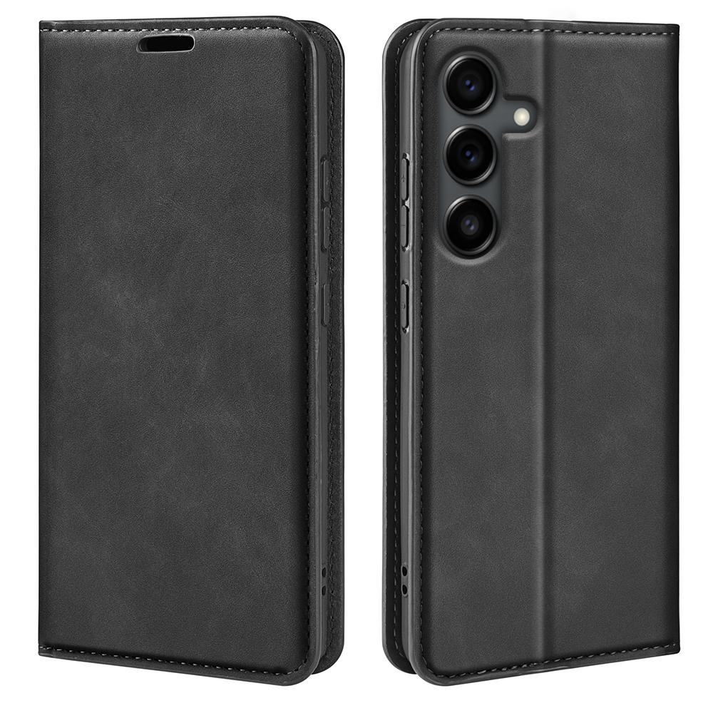 For Samsung Galaxy S25 FE Case Skin Touch Leather Wallet Phone Cover -  Black
