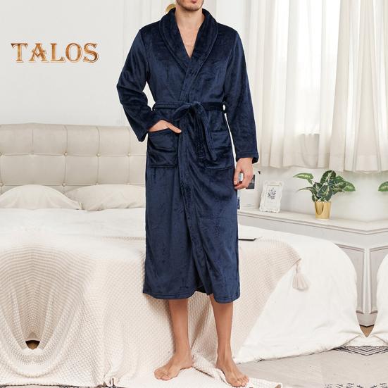 Camicia da Notte Invernale da Uomo Flanella Spessa Calda Vita Stretta con Cintura Allacciata Colore Solido Rever Tasche Ottimo Assorbimento dell'Acqua Media Lunghezza Abbigliamento da Casa Spa Hotel