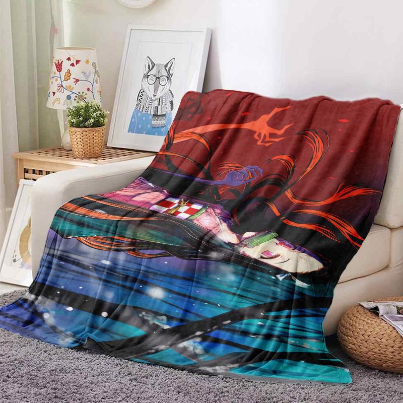 130x150cm Kamado Nezuko Demon S-Slayer Japan Anime Soft Flannel Blanket For Beds Bedroom Sofa Picnic,Throw Blanket For Kid