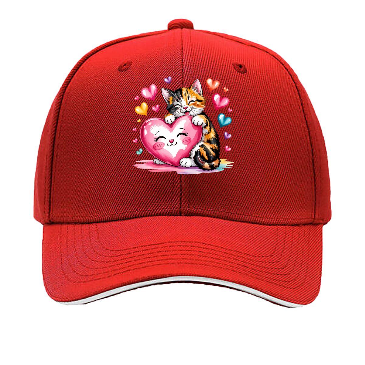 Valentine Day Kitten Holding Heart Cute Cat Love Sandwich Baseball Cap Unisex Women Sun Cap Outdoor Workouts Hat One Size