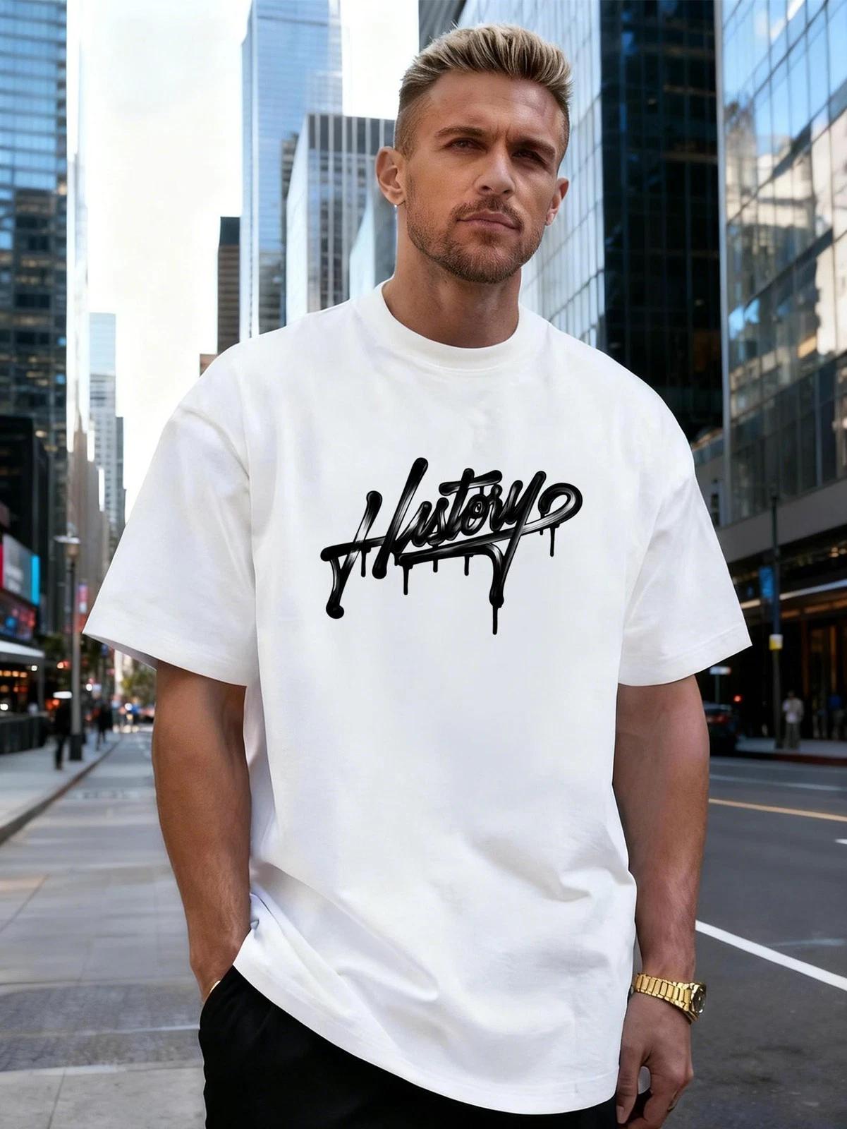 History Drip Graffiti Men s T-Shirt White Cotton Streetwear Graphic Tee XXXXL