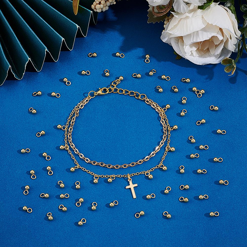 100Pcs 201 Stainless Steel Charms Ball Charm Real 18K Gold Plated 6x3mm Hole:1.60mm