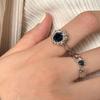 Niche Design Cold Wind Dark Wind Diamond-Encrusted Black Zircon Irregular Pleated Open Ring Female Personality