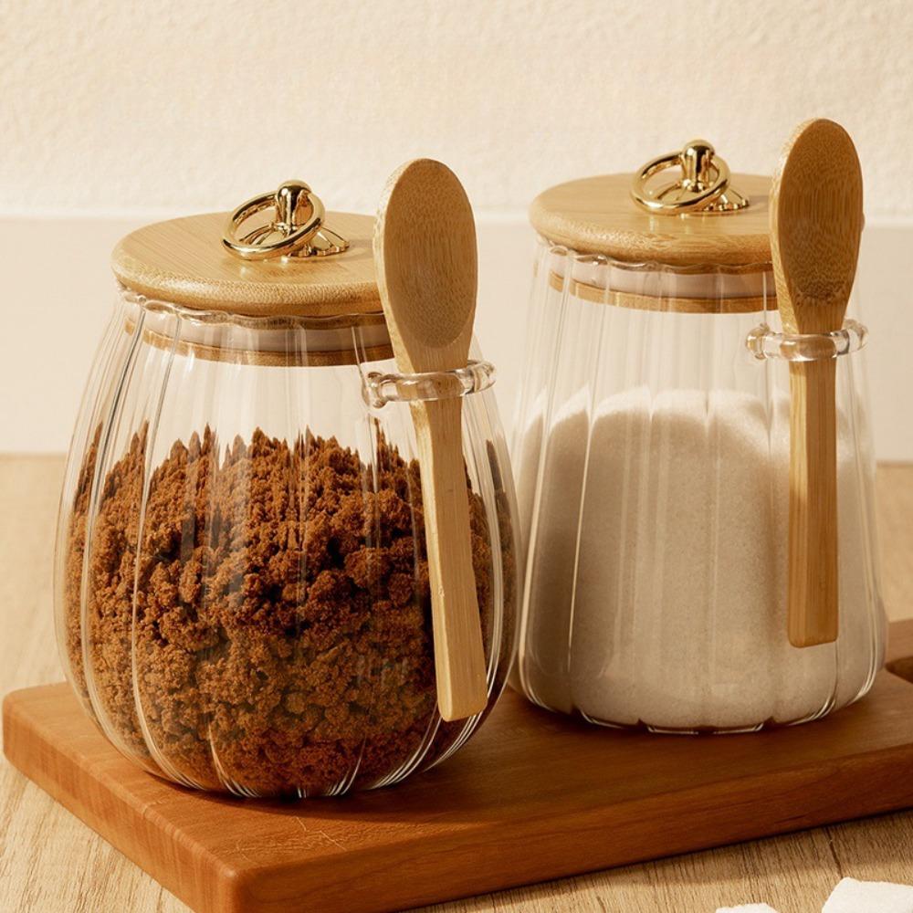 Leakproof Glass Sugar Container Transparent Grain Storage Canister Coffee Canister  Food