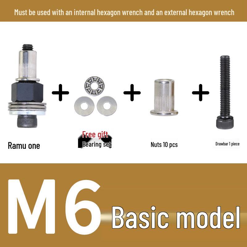 Multi-Purpose Electric Rivet Tool with Manual Wrench and Nut Head Attachment